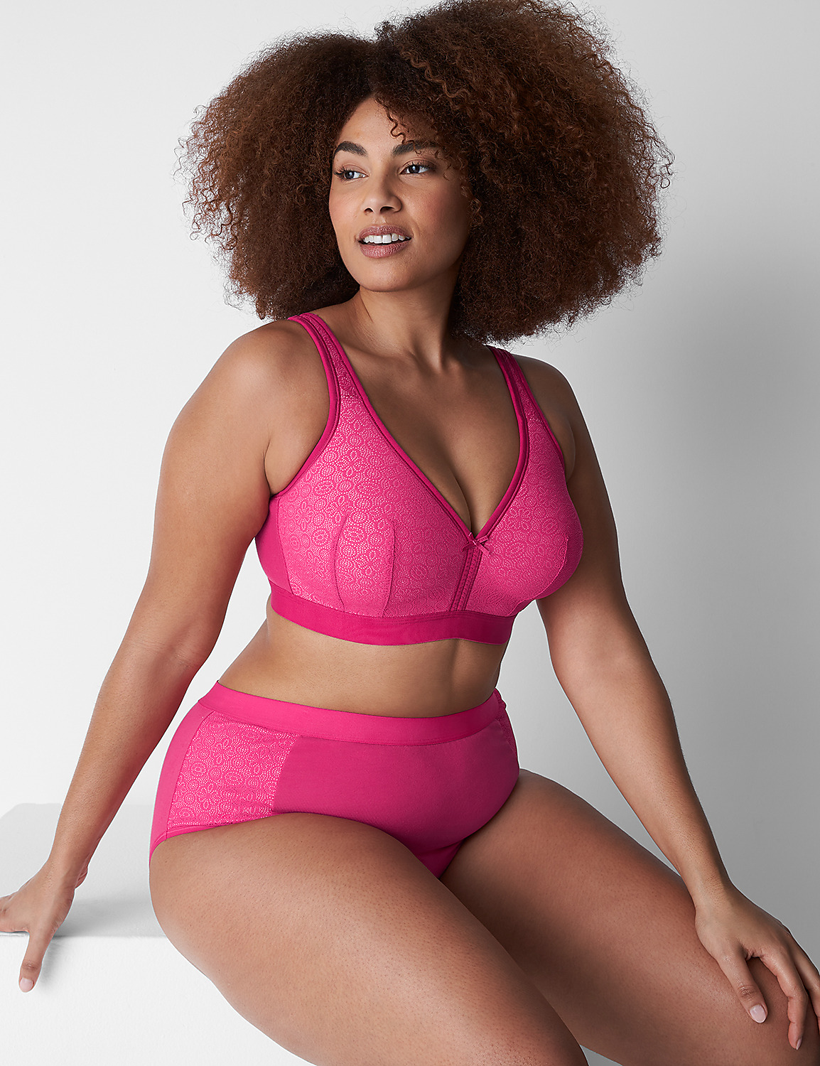 Cotton Lightly Lined No-Wire Bra with Lace Product Image 1
