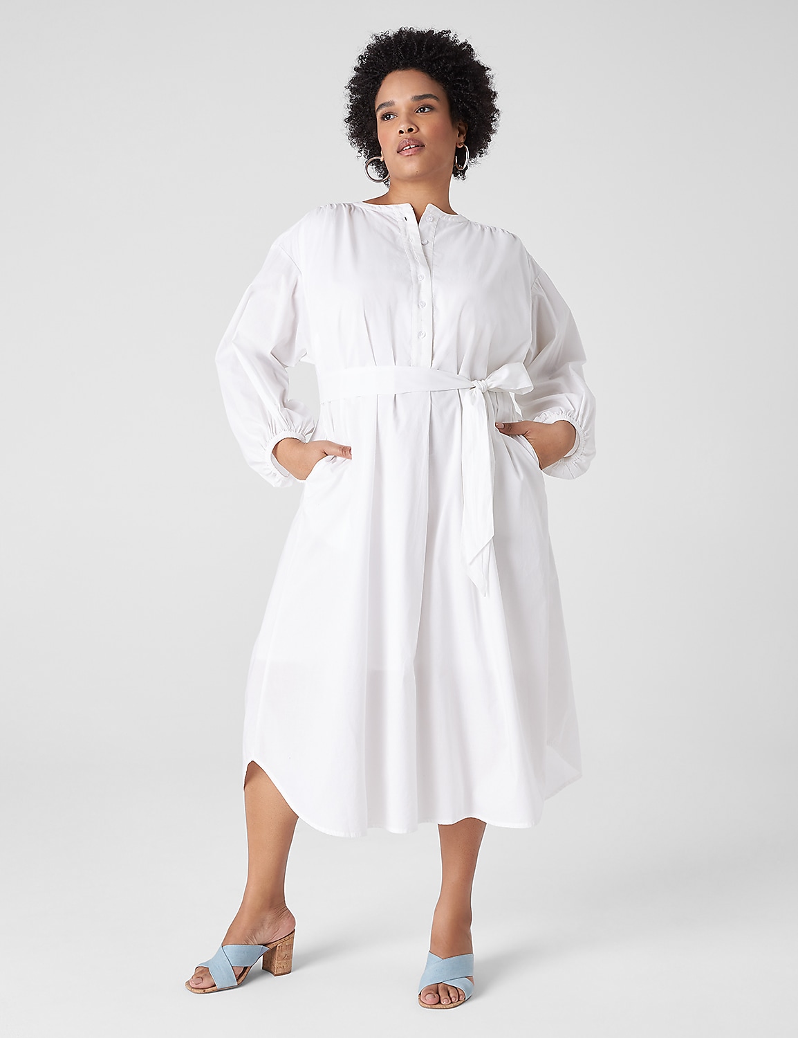 Poet-Sleeve Placket-Detail Midi Dress Product Image 1
