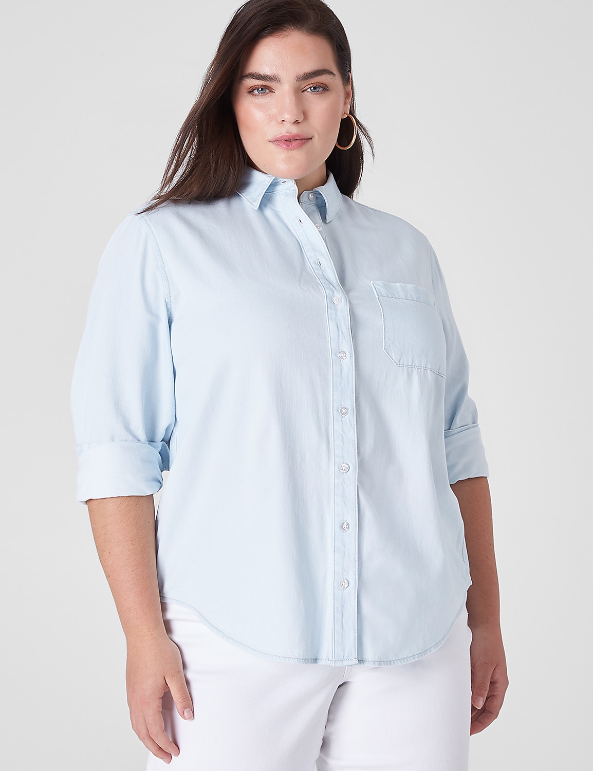Long-Sleeve Button-Down Denim Shirt