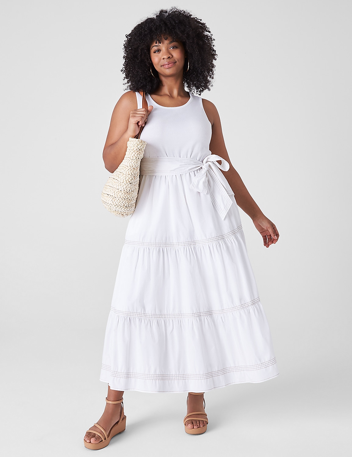 Crew-Neck Knit & Woven Midi Dress Product Image 1