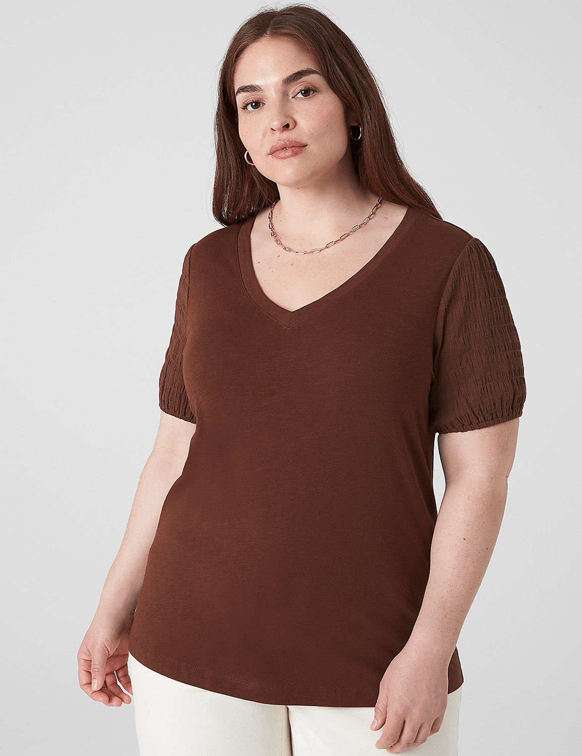 Blouson Woven-Sleeve V-Neck Tee - thumbnail 10