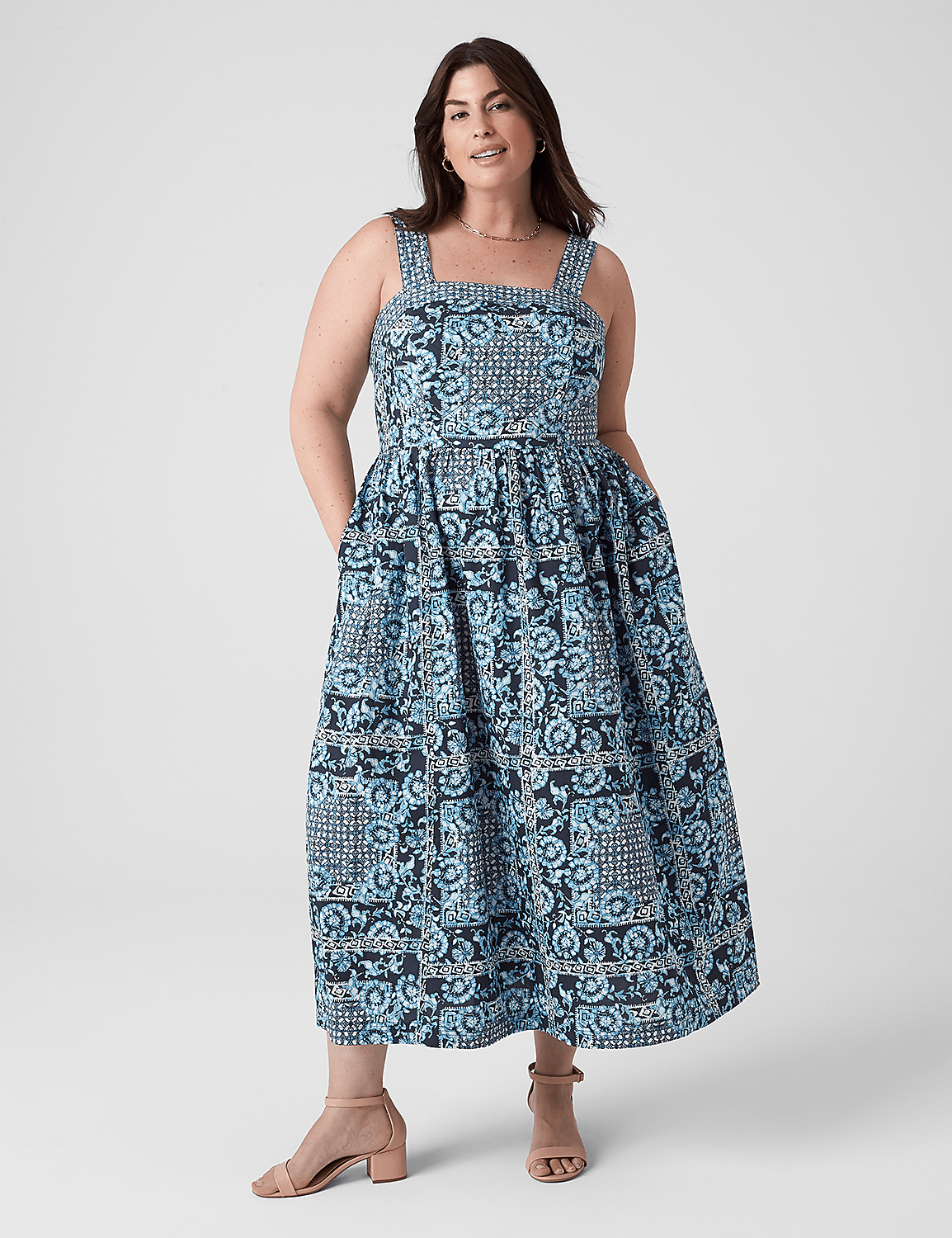 Square-Neck Quilted-Detail Midi Dress Product Image 1