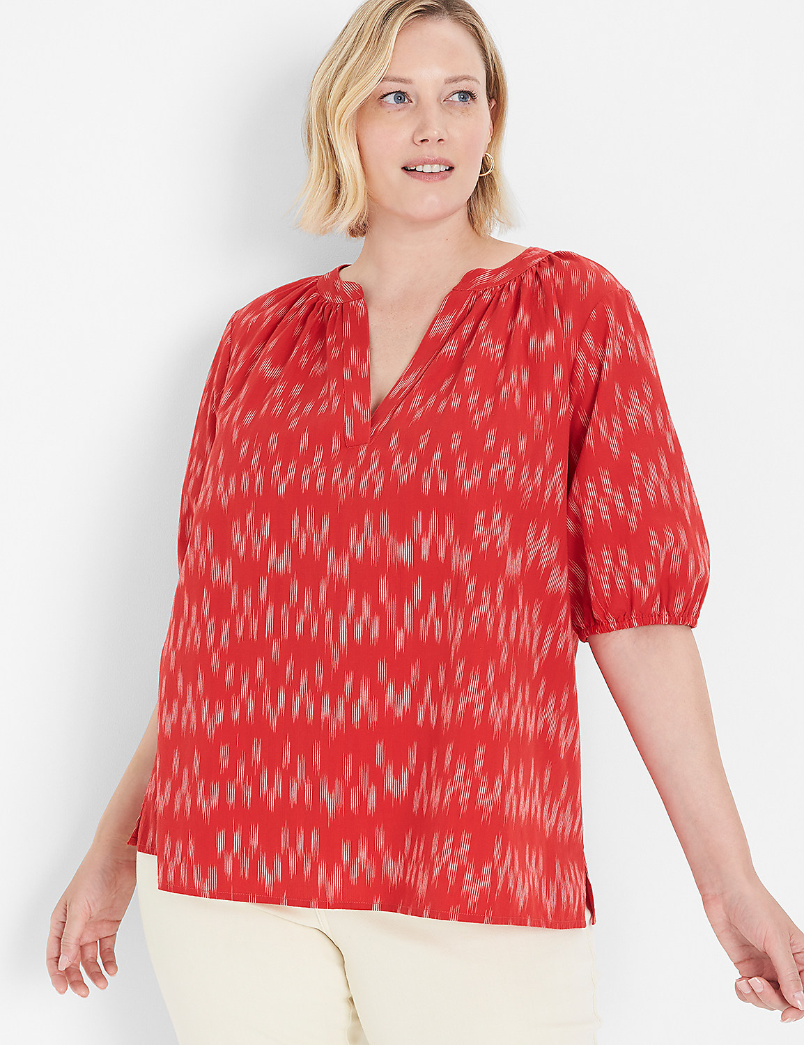 Short-Sleeve Ikat Popover Blouse Product Image 1