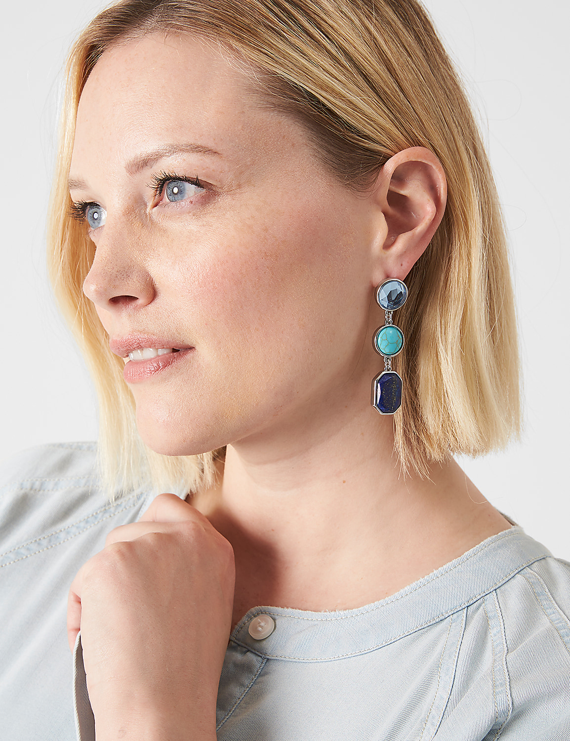 Blue Imitation Stone Statement Drop Earrings Product Image 1