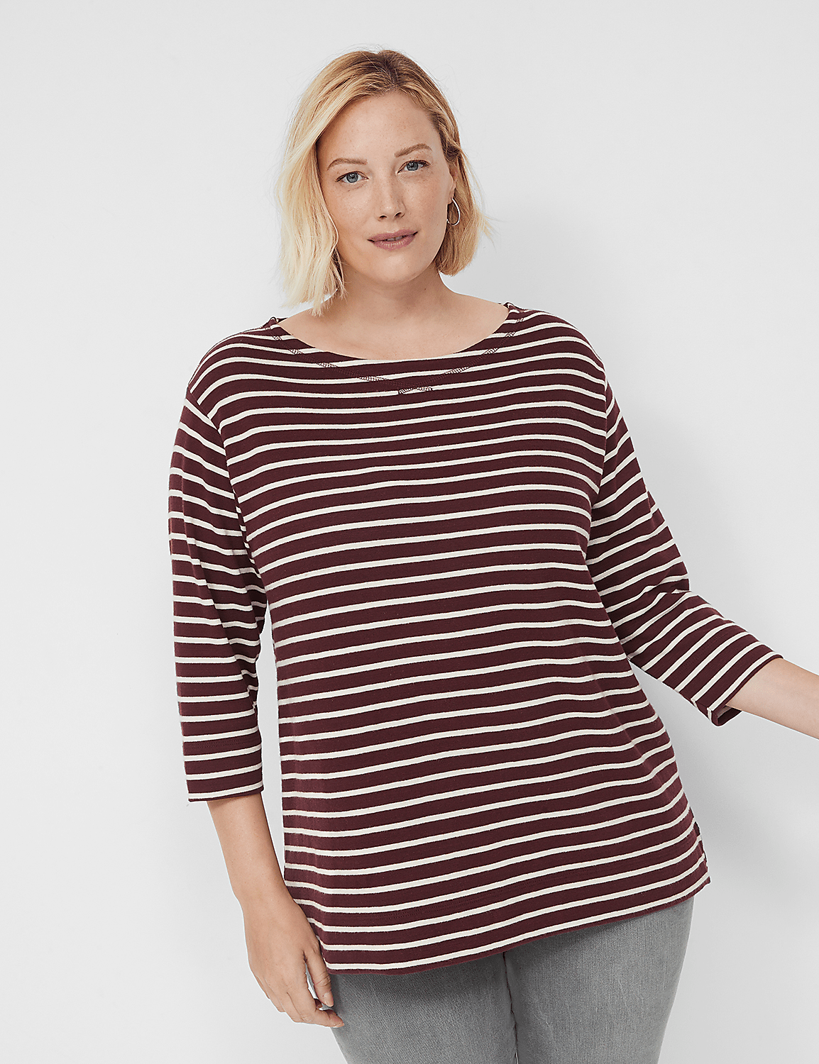 3/4-Sleeve Boatneck Top - Stripe Product Image 1
