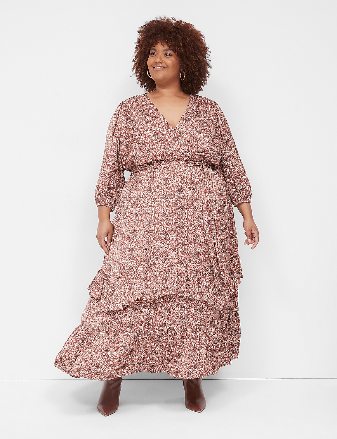 3/4 Sleeve Flounce-Hem Midi Dress Product Image 1