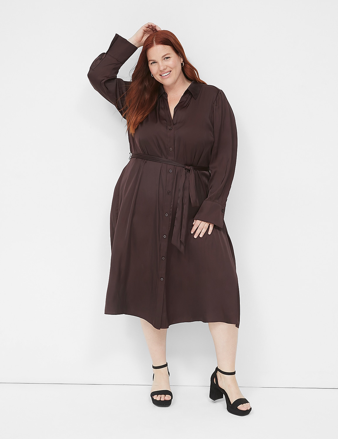 Belted Button-Down Shirt Dress Product Image 1