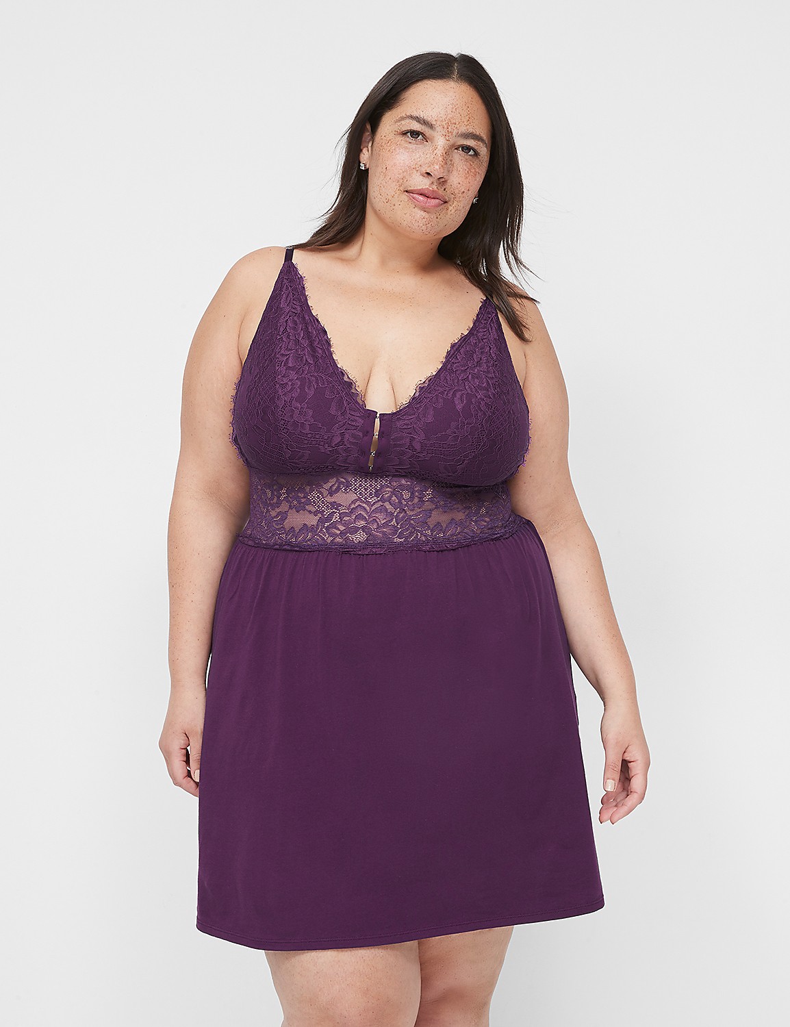 Comfy Cotton Knit & Lace Chemise Product Image 1