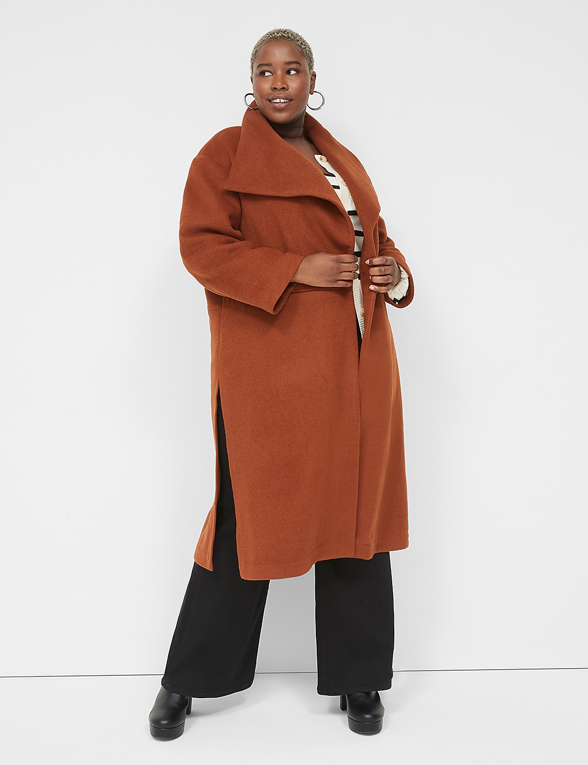 Shawl-Lapel Wool Open-Front Coat Product Image 1