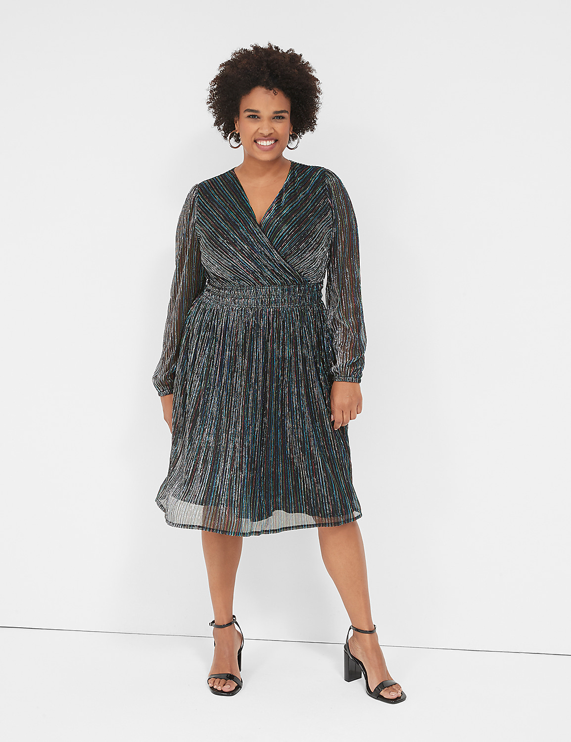 Lurex Blouson-Sleeve Crinkle Knit Dress Product Image 1
