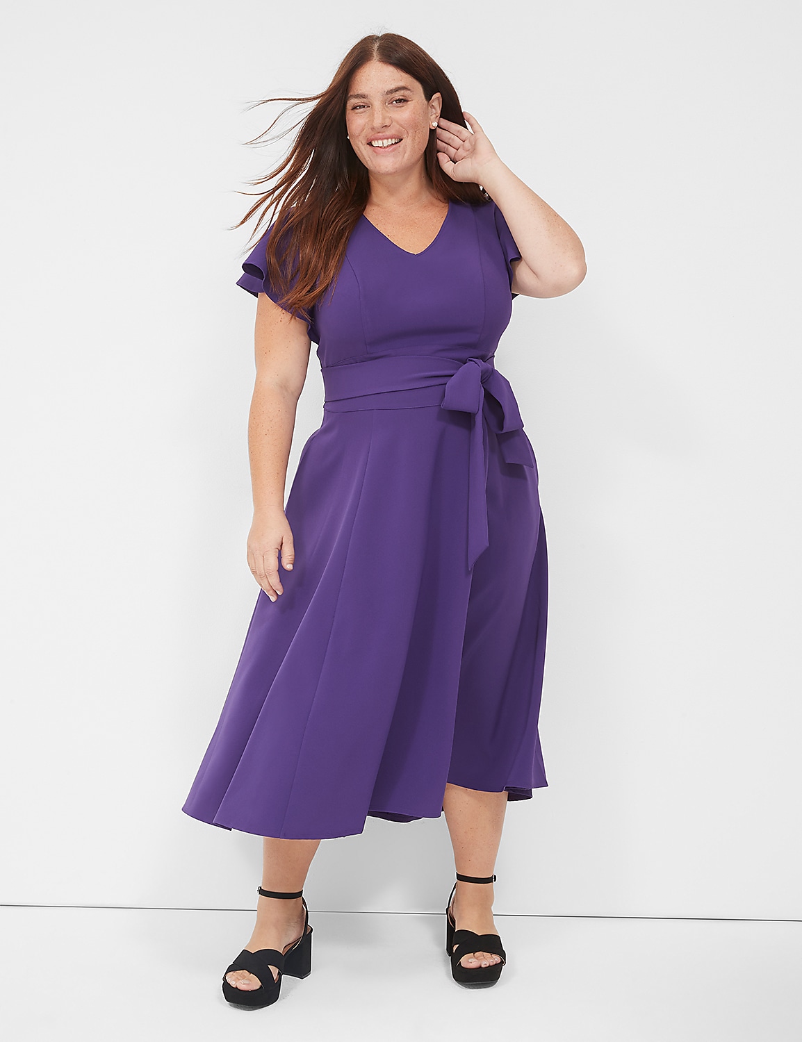 Lena V-Neck High-Low Midi Dress Product Image 1