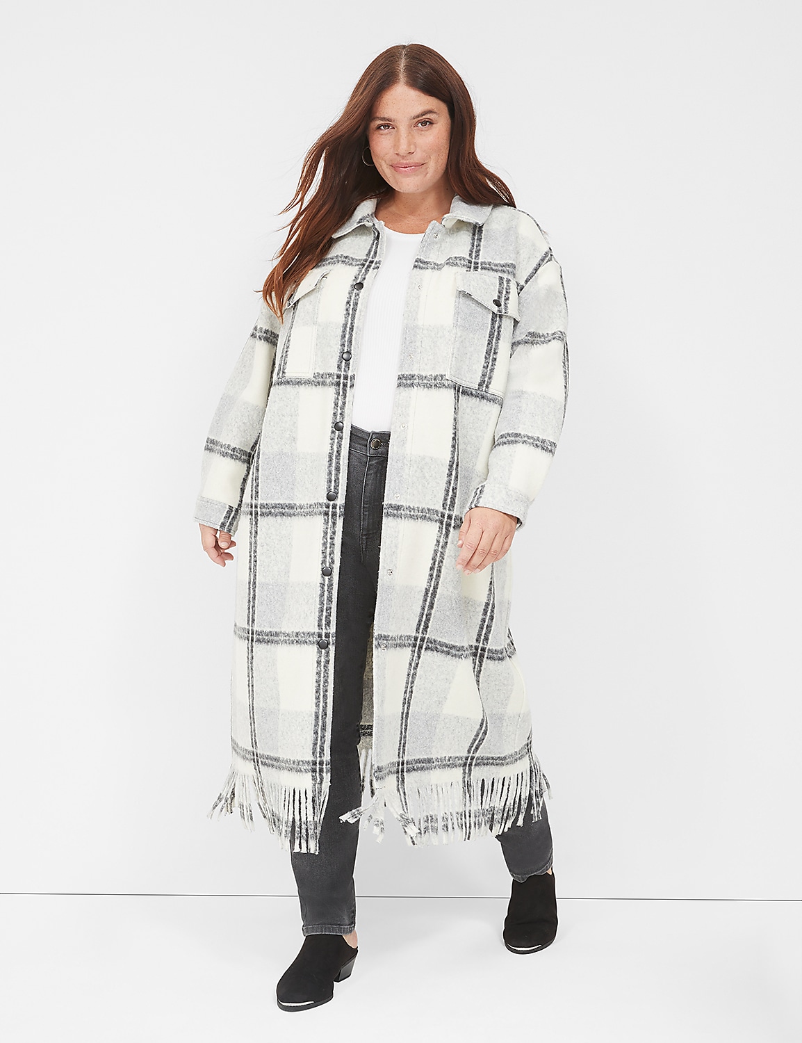 Fringe Trimmed Hem Long Shacket 113 | LaneBryant
