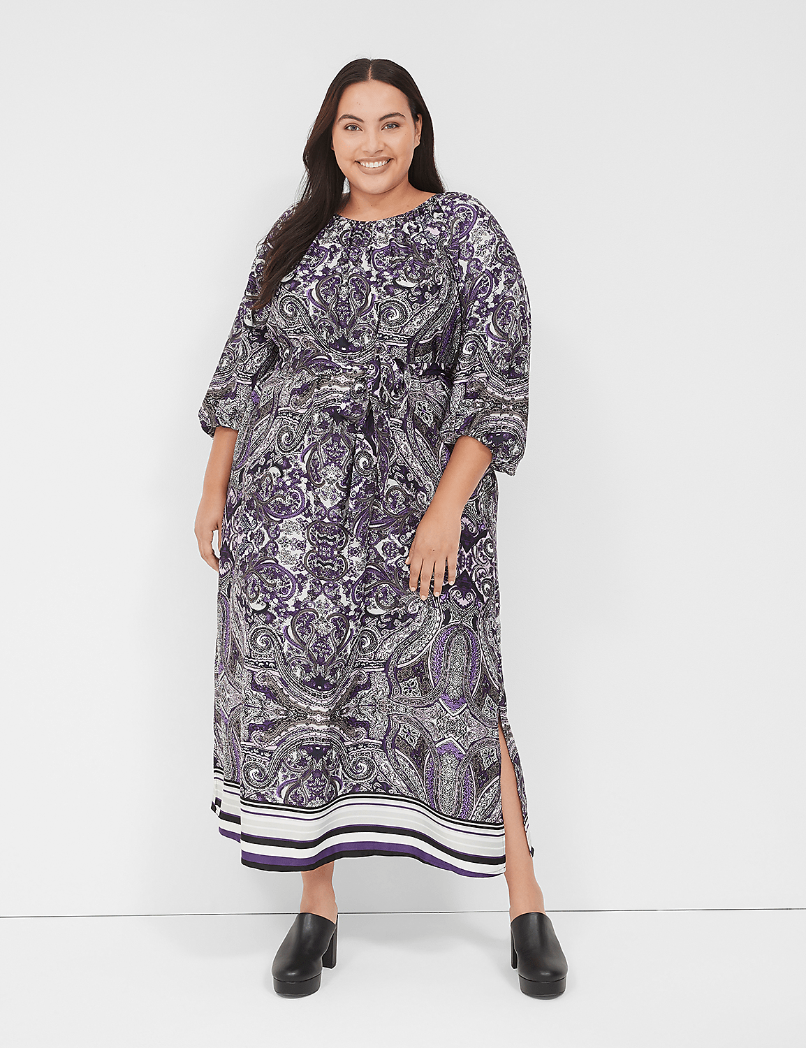 3/4-Sleeve Belted Maxi Dress Product Image 1