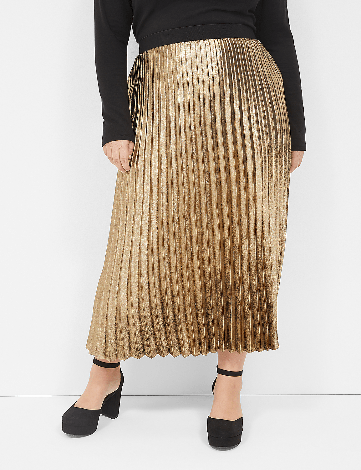 Metallic Pleated Midi Skirt Product Image 1