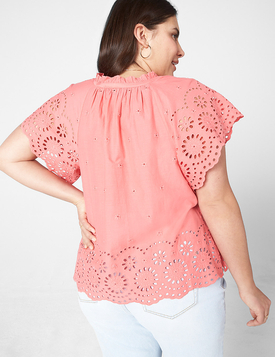 Crop Scallop-Hem Ruffle-Neck Top Product Image 2