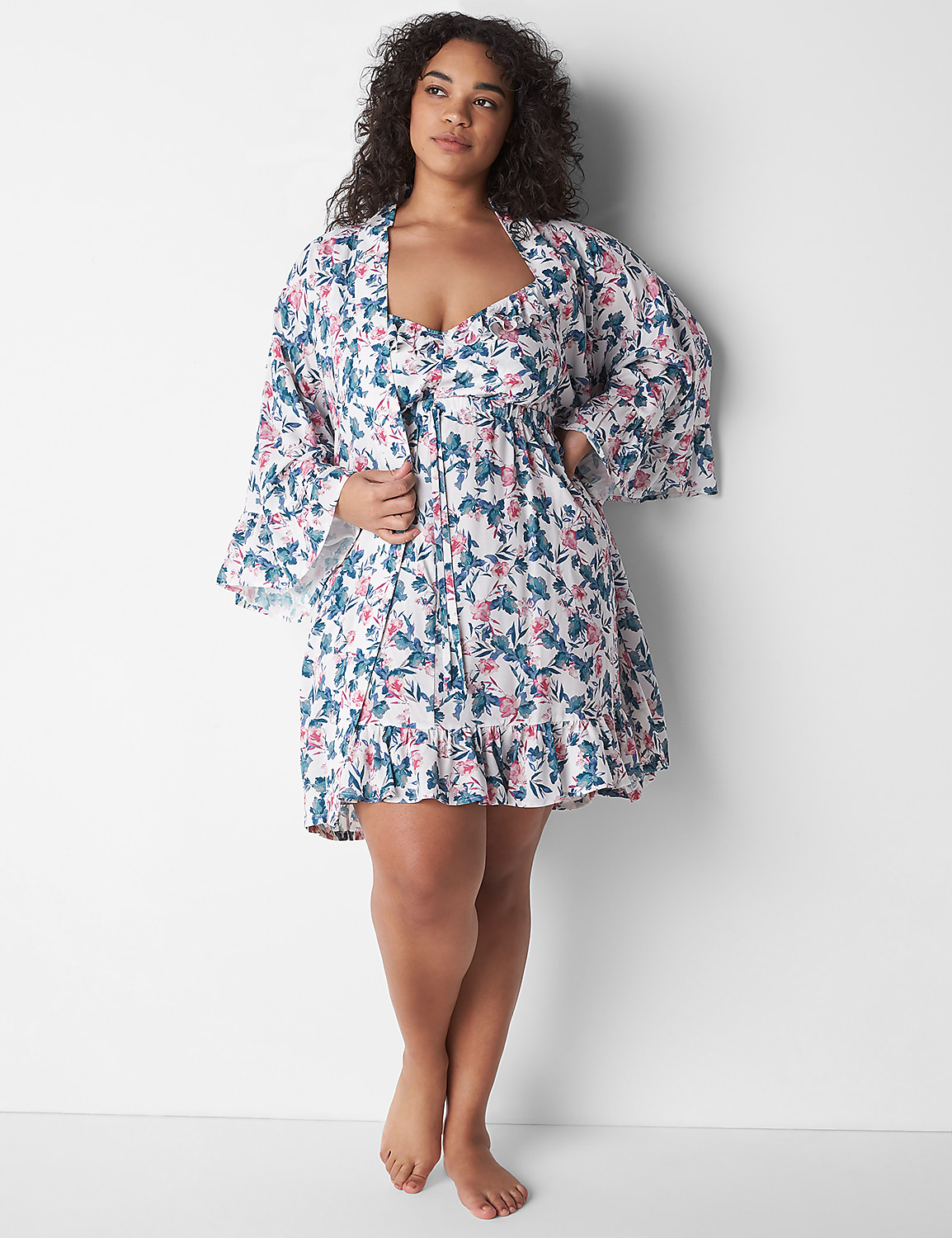 Woven Ruffle Kimono Robe | LaneBryant