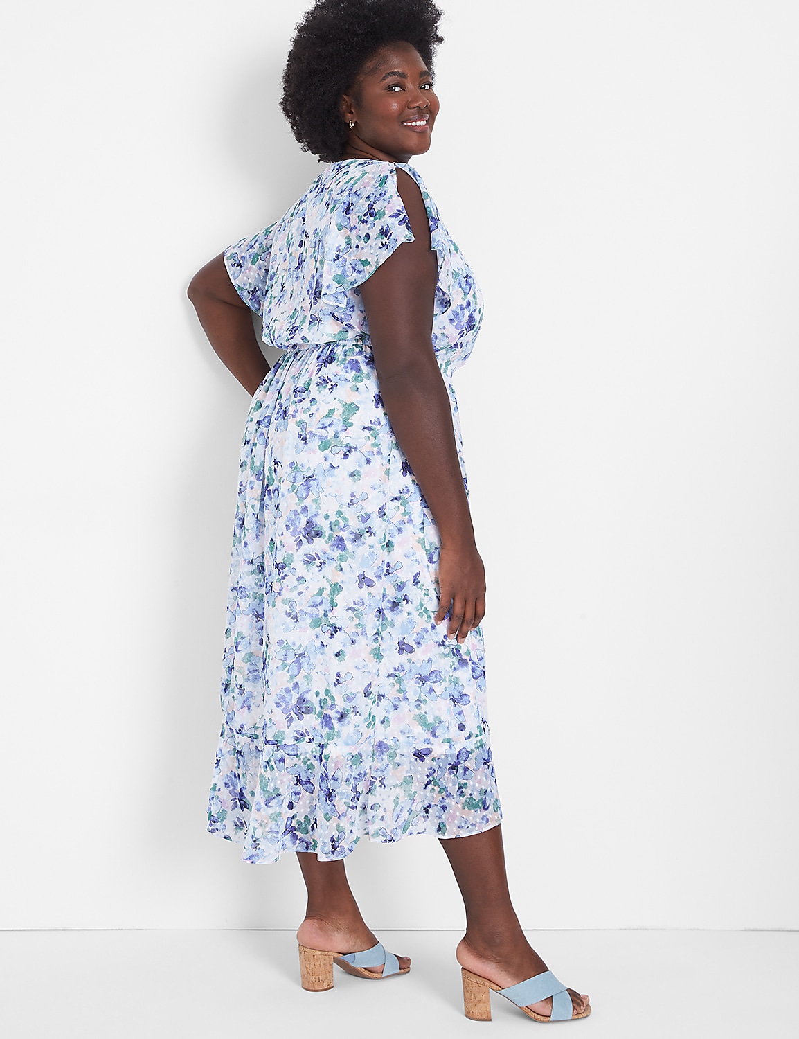 clip dot flutter sleeve midi dress Split Flutter-Sleeve Clip Dot Midi Dress