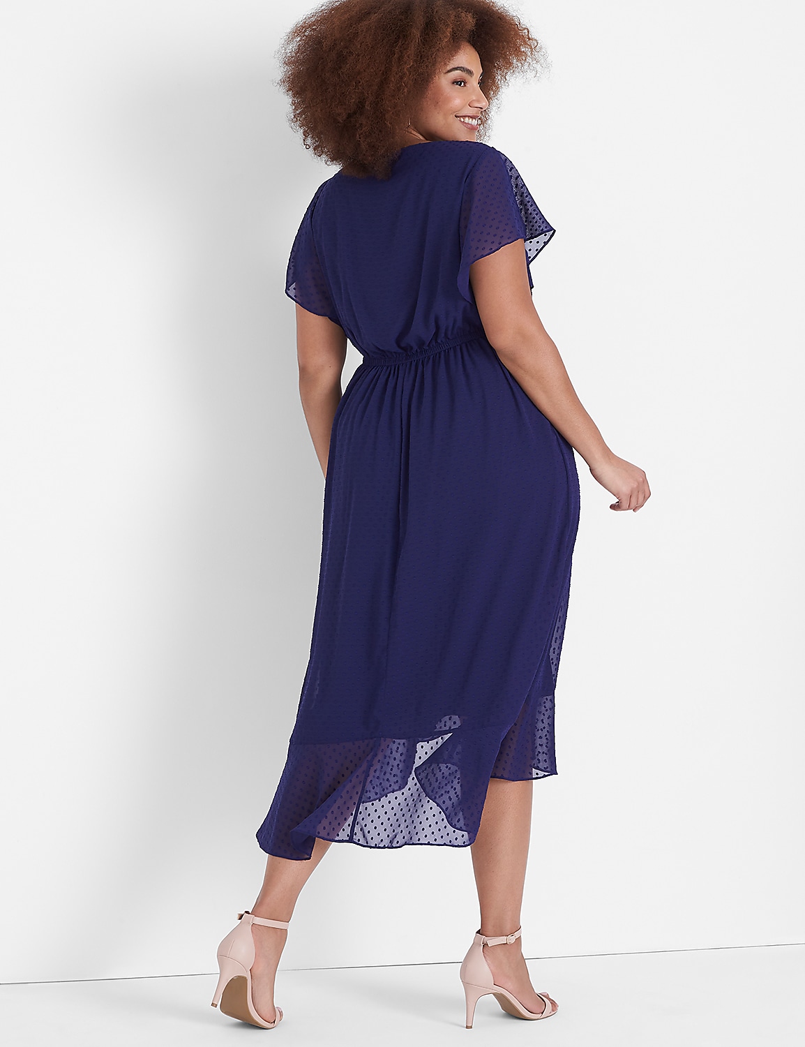 Split Flutter-Sleeve Clip Dot Midi Dress Product Image 2
