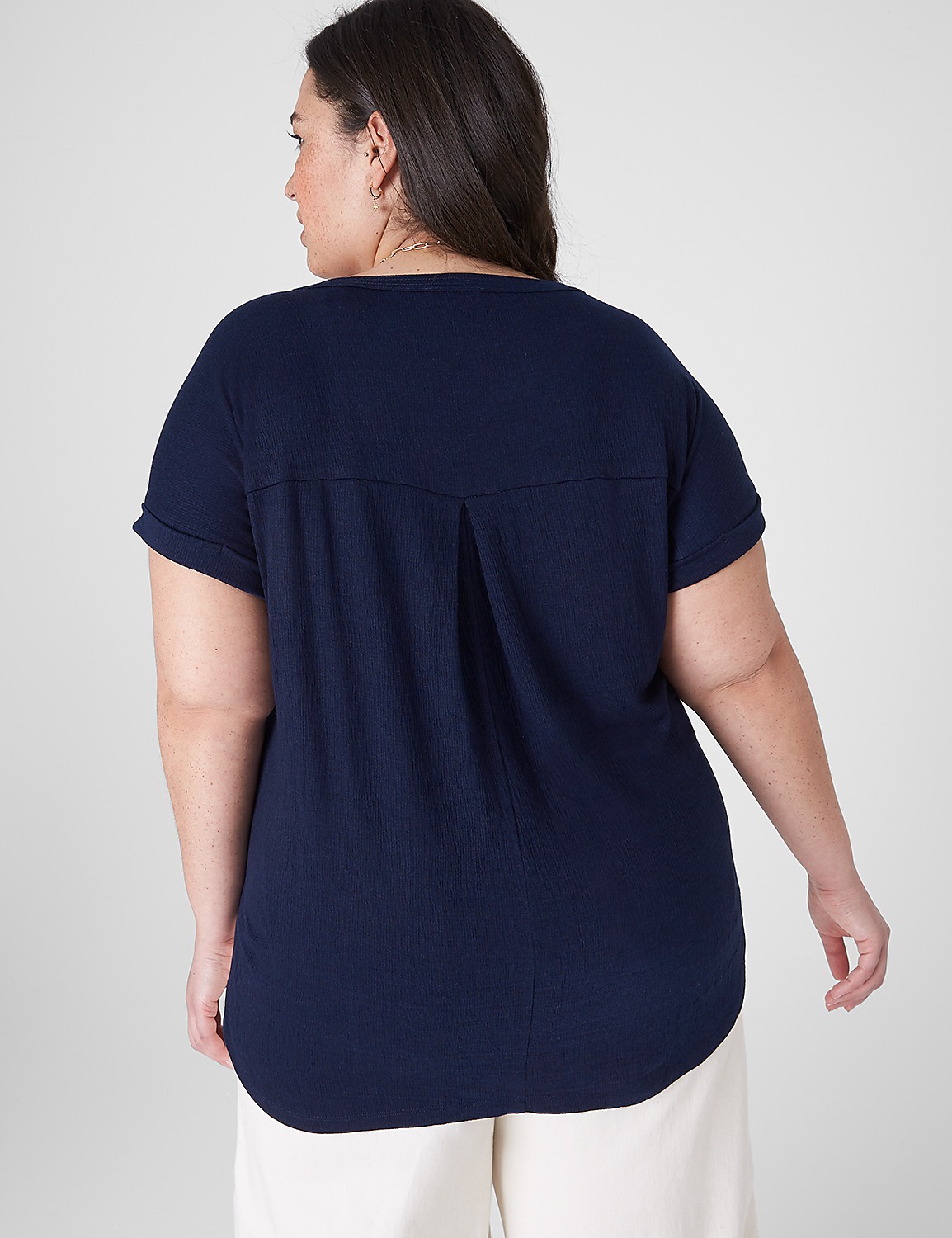 Relaxed Cap-Sleeve Notch-Neck Texture Knit Top - thumbnail 6