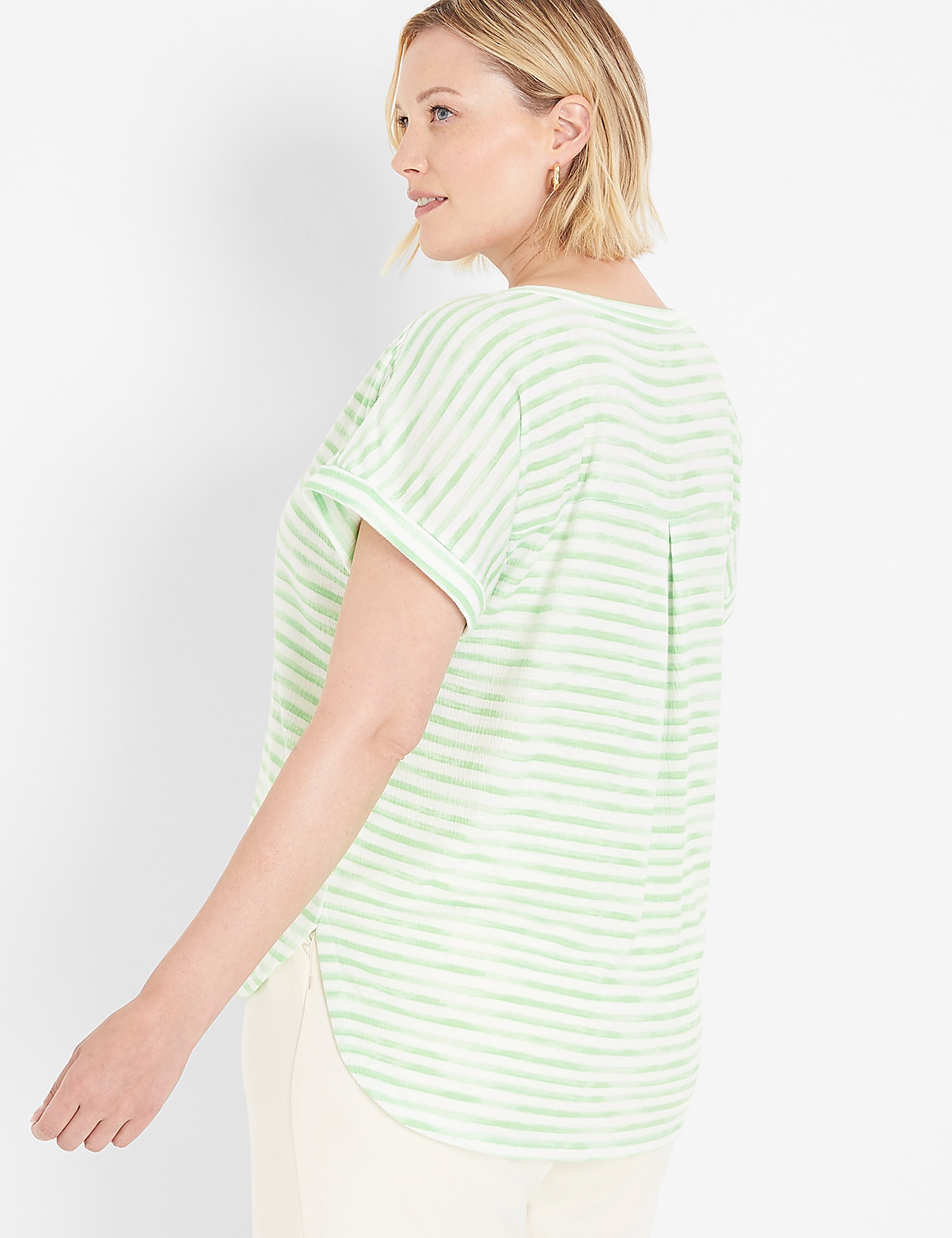 Relaxed Cap-Sleeve Notch-Neck Texture Knit Top - thumbnail 2