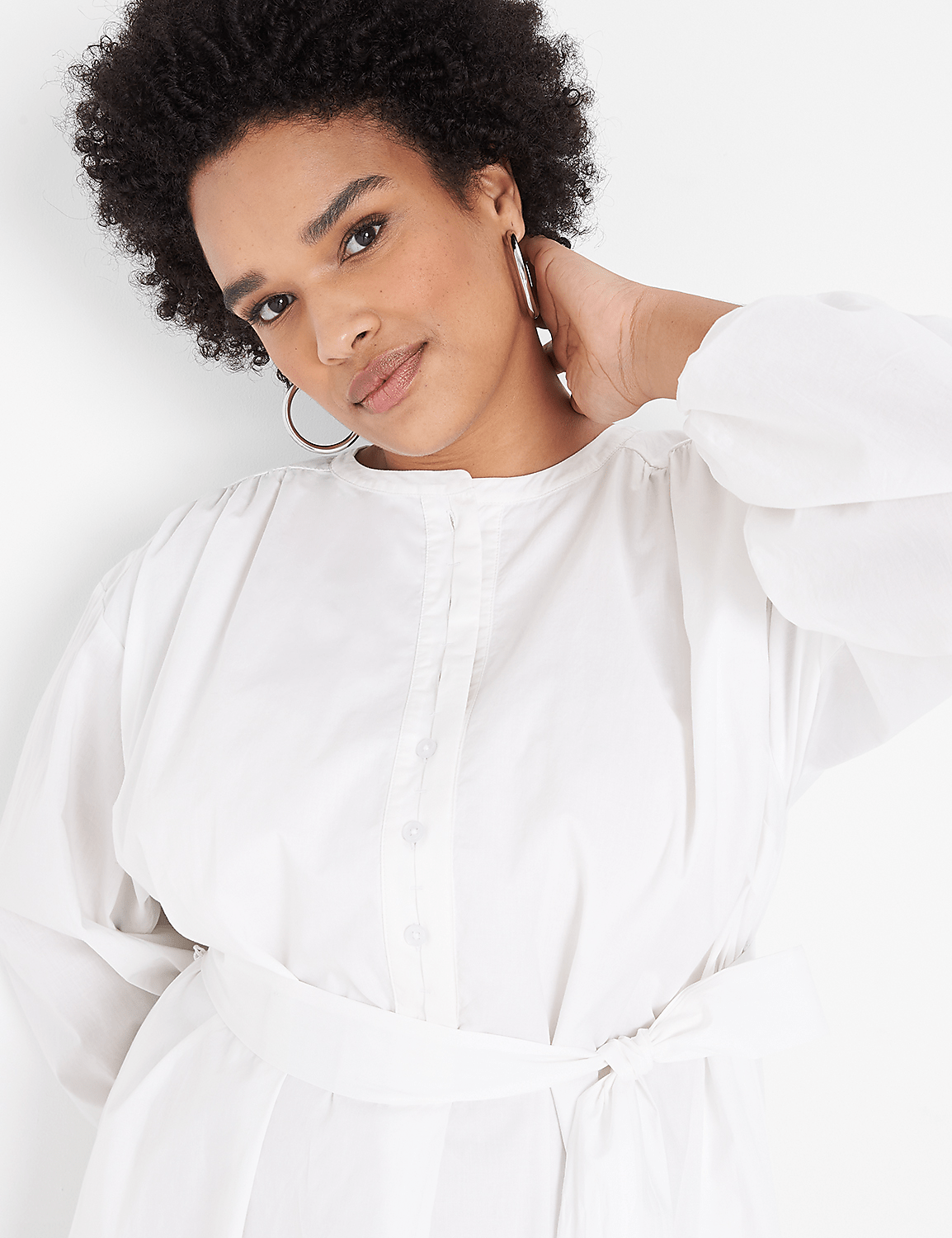Poet-Sleeve Placket-Detail Midi Dress Product Image 3