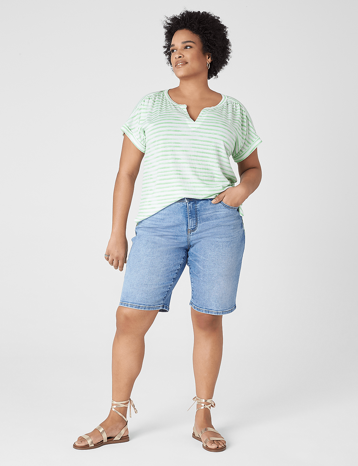 Relaxed Cap-Sleeve Notch-Neck Texture Knit Top - thumbnail 4