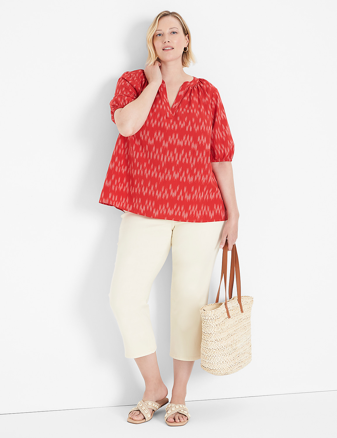 Short-Sleeve Ikat Popover Blouse Product Image 3