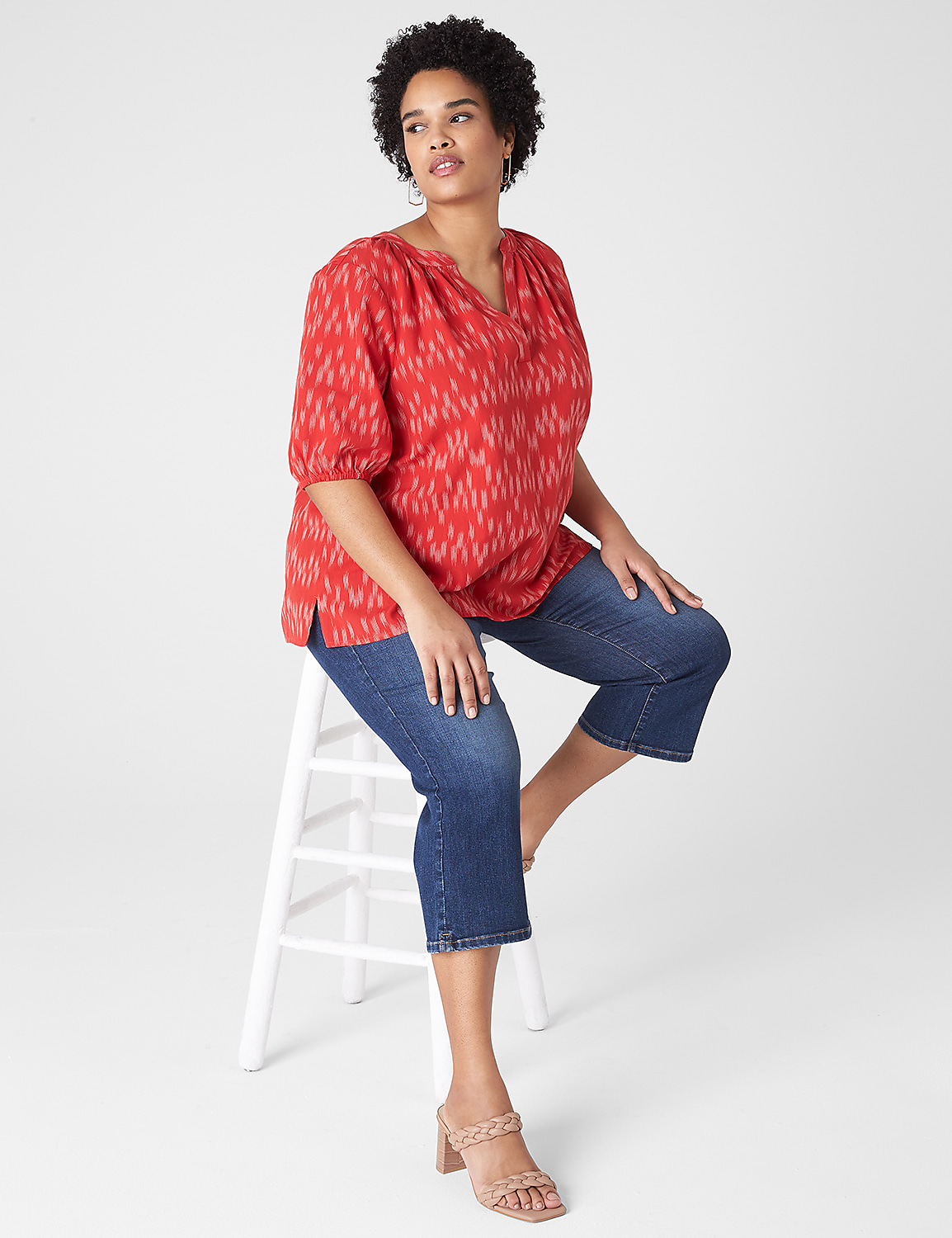 Short-Sleeve Ikat Popover Blouse Product Image 4