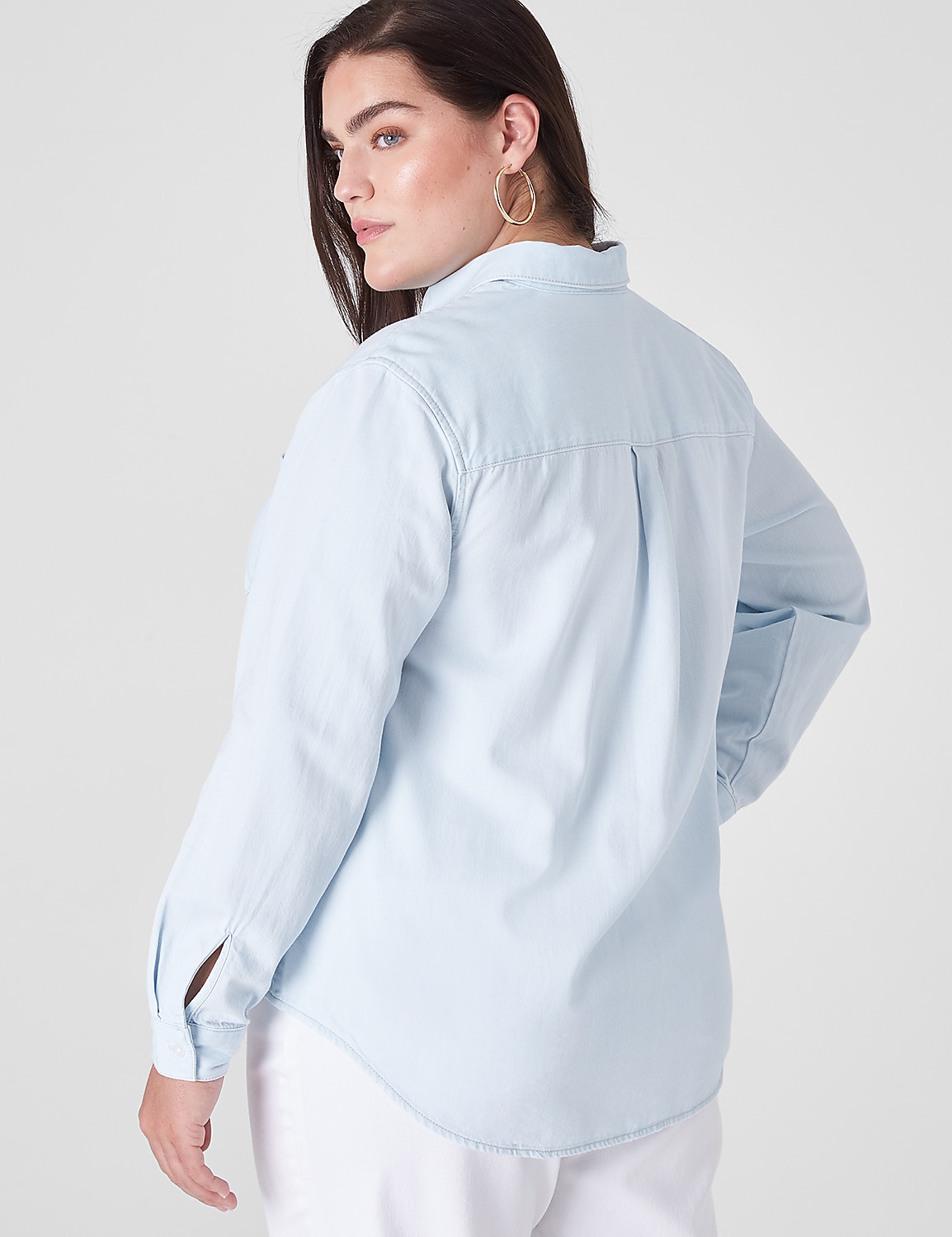 Long-Sleeve Button-Down Denim Shirt - thumbnail 2