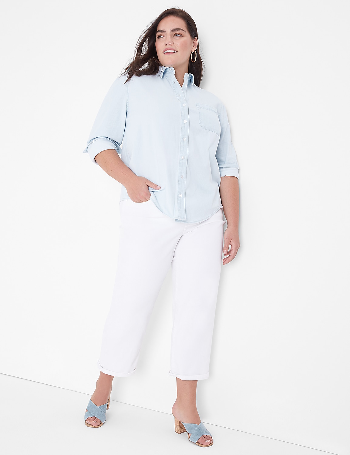 Long-Sleeve Button-Down Denim Shirt - thumbnail 3