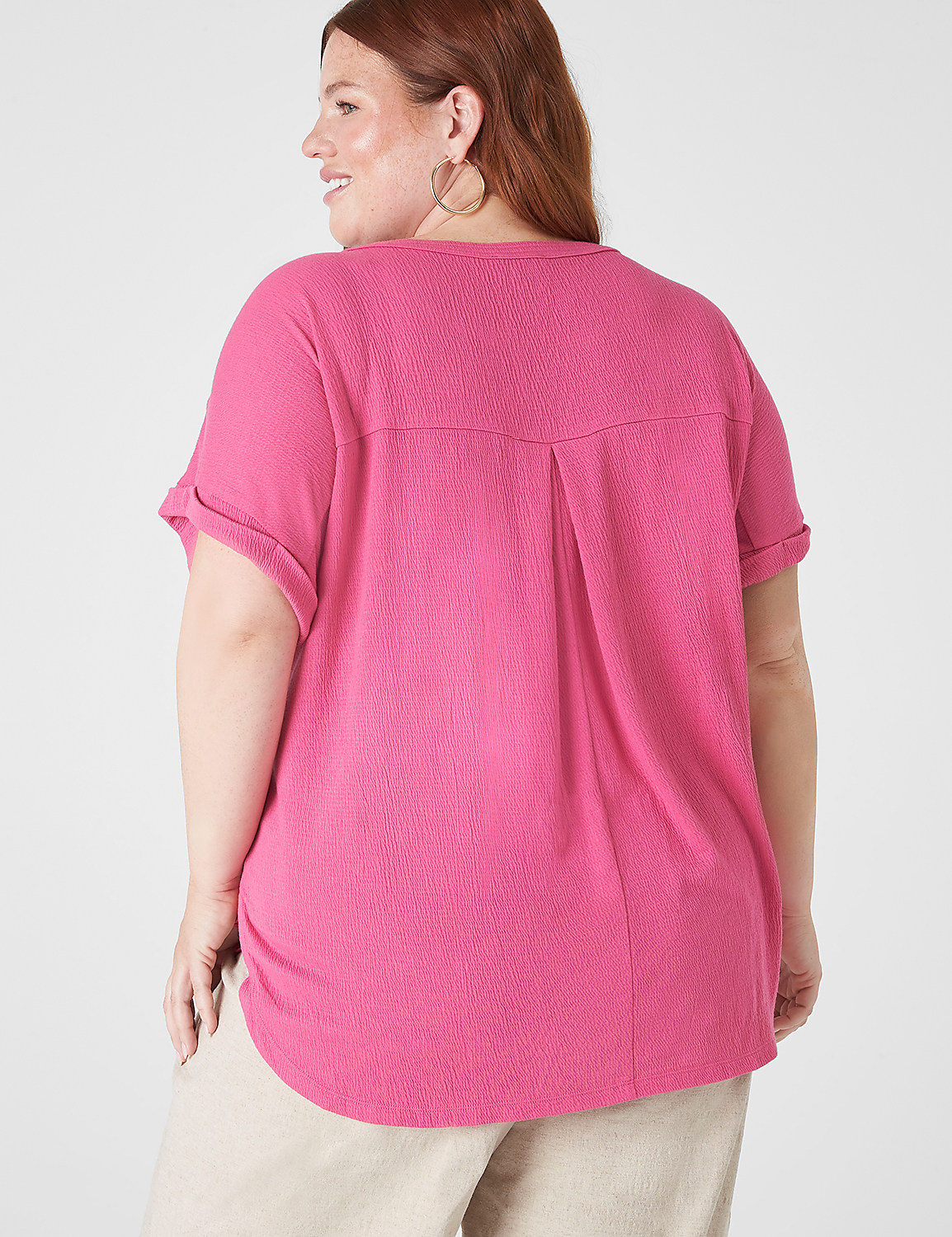 Relaxed Cap-Sleeve Notch-Neck Texture Knit Top Product Image 2
