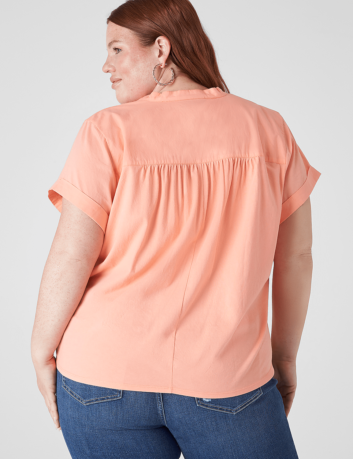 Relaxed Ruffle Notch-Neck Woven-Front Top - thumbnail 5