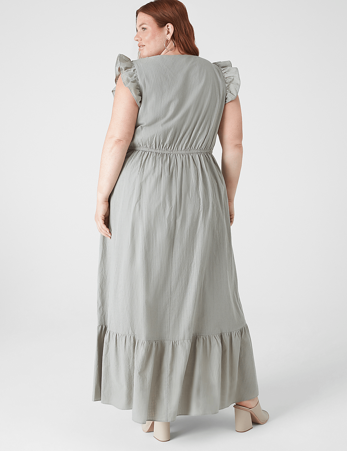 Flutter-Sleeve Button-Front Maxi Dress Product Image 2