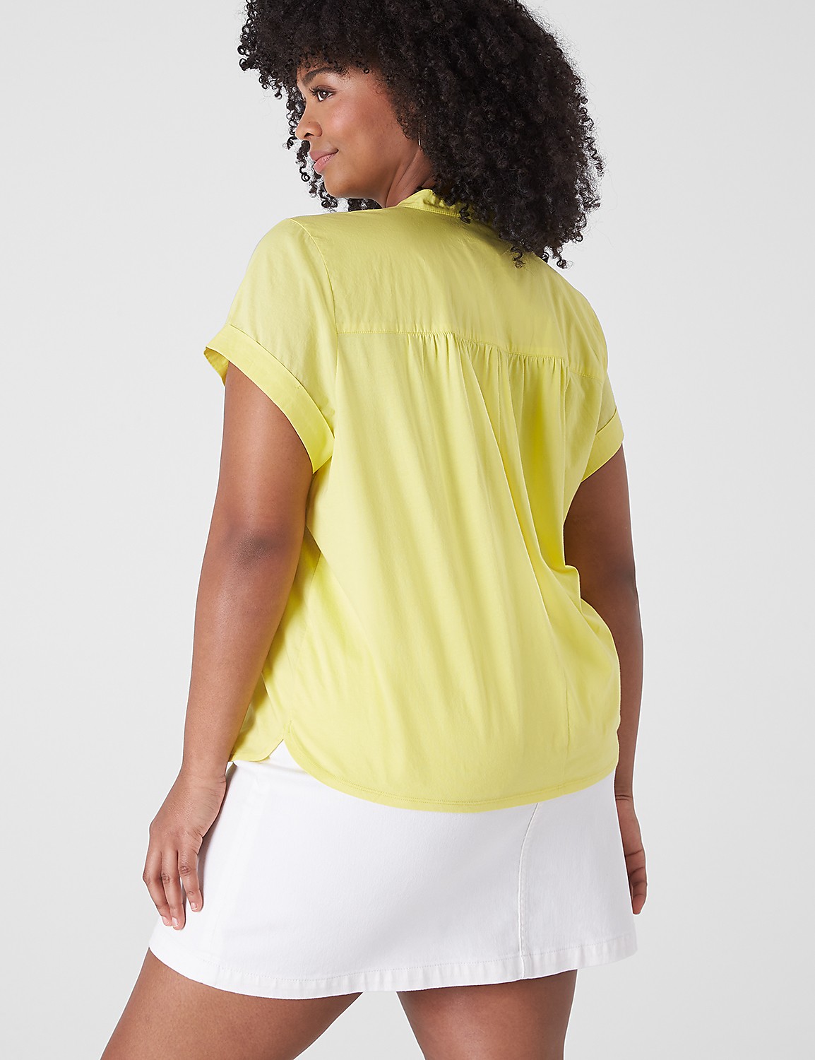 Relaxed Ruffle Notch-Neck Woven-Front Top - thumbnail 2