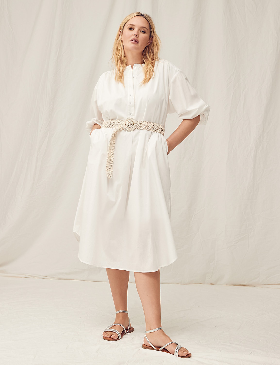 Poet-Sleeve Placket-Detail Midi Dress Product Image 4