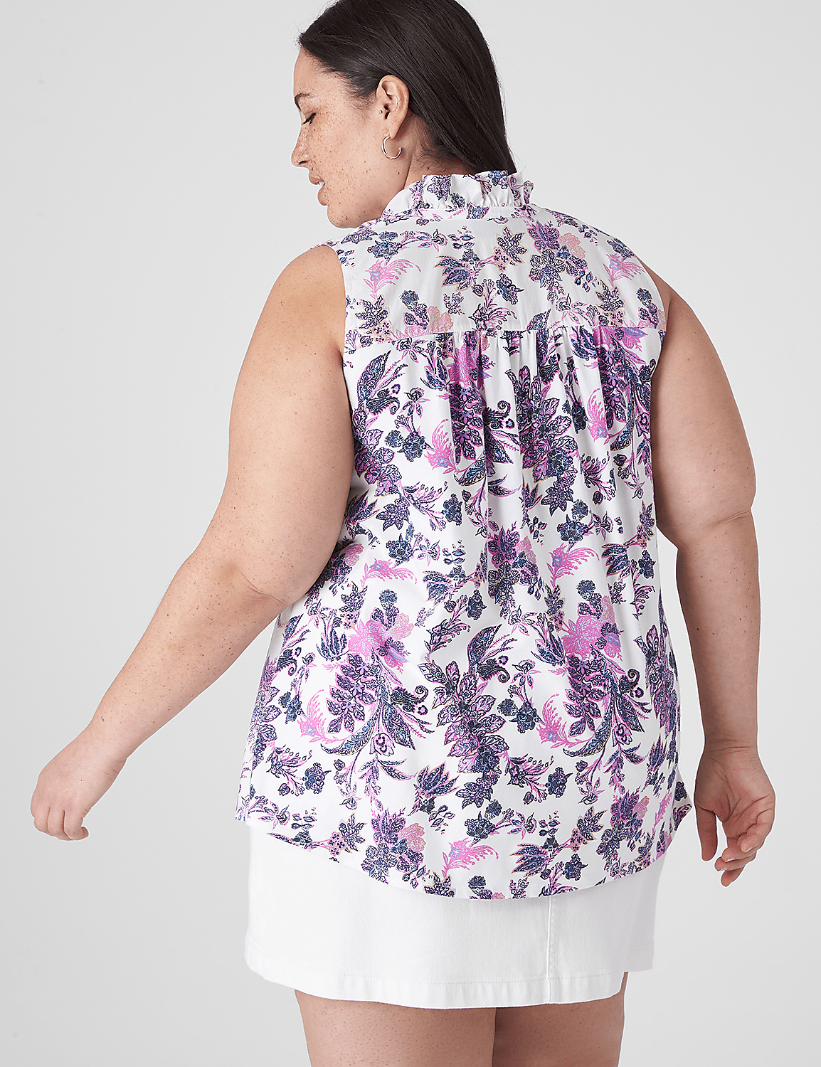 Ruffle-Neck Woven & Knit Top | LaneBryant