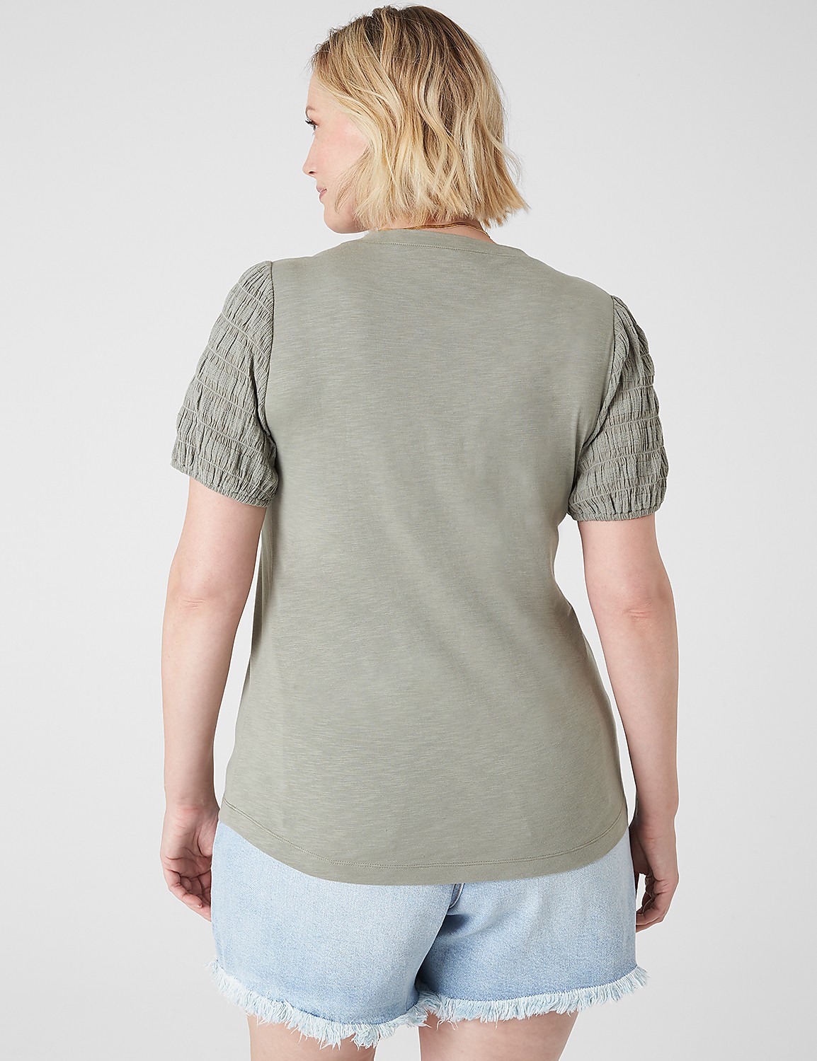 Blouson Woven-Sleeve V-Neck Tee - thumbnail 5