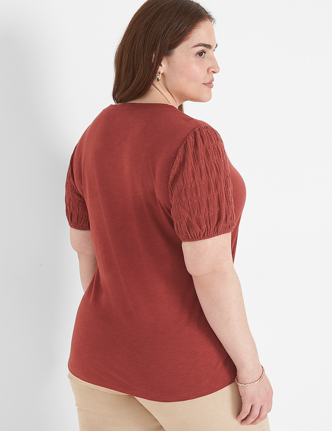 Blouson Woven-Sleeve V-Neck Tee - thumbnail 2