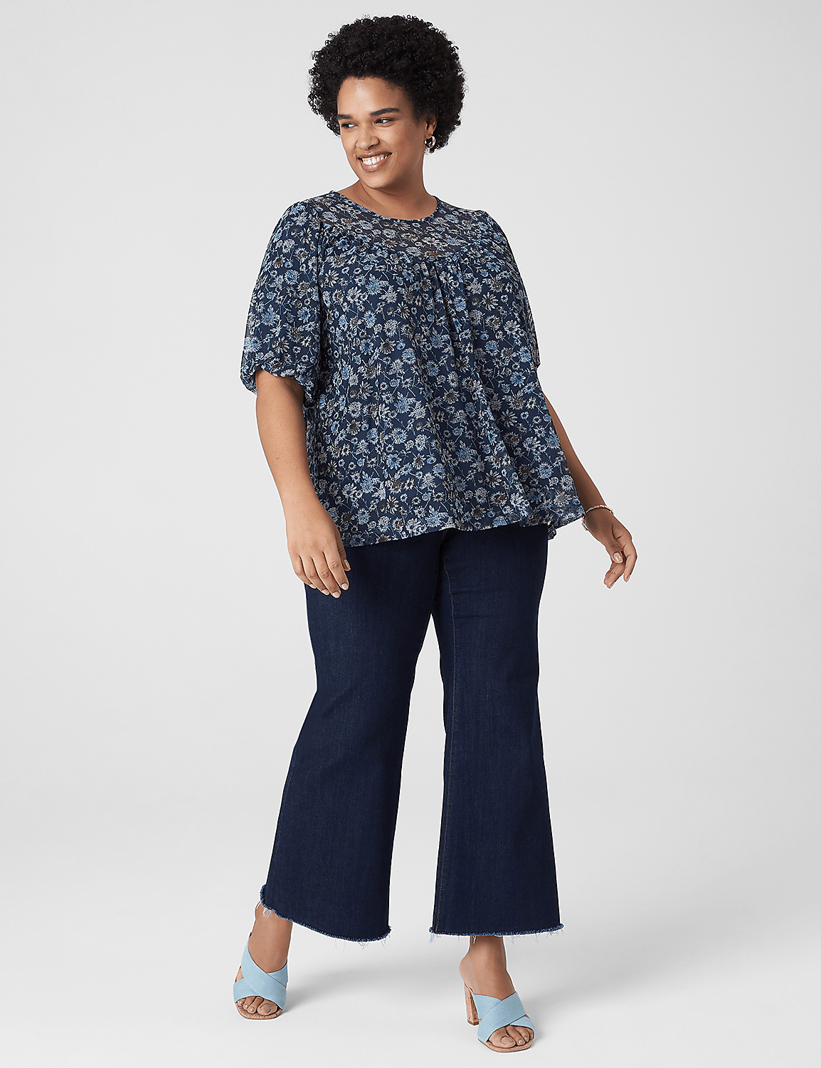 Swing Puff-Sleeve Crew-Neck Mesh Top Product Image 3