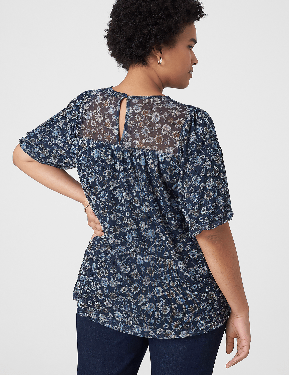 Swing Puff-Sleeve Crew-Neck Mesh Top Product Image 2