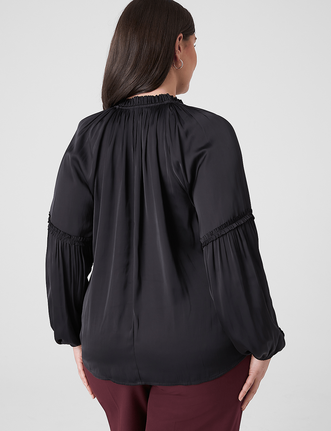 Classic Long Sleeve Ruffle Split Ne | LaneBryant