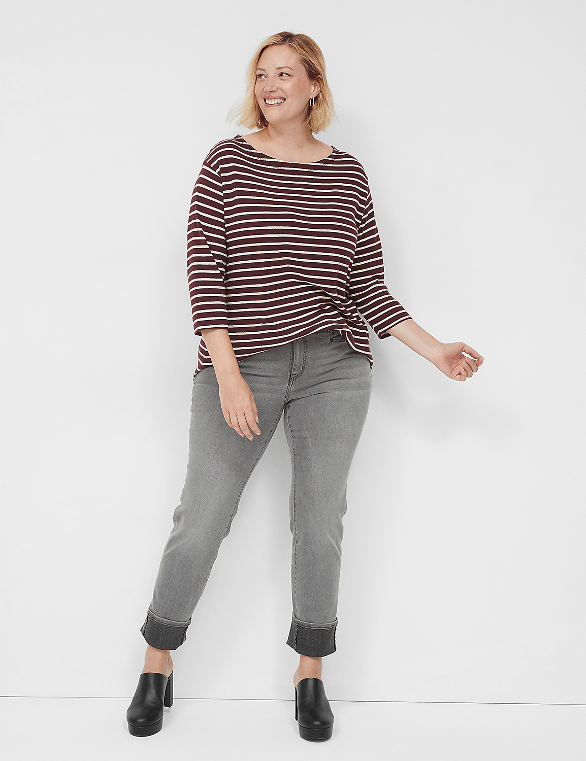 3/4-Sleeve Boatneck Top - Stripe Product Image 3