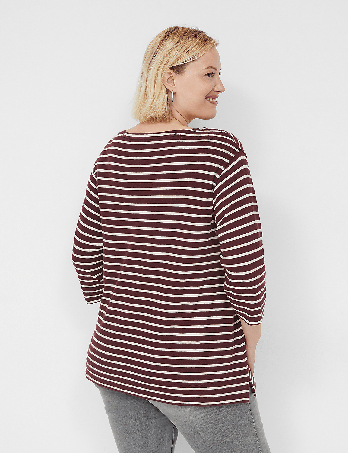 3/4-Sleeve Boatneck Top - Stripe Product Image 2