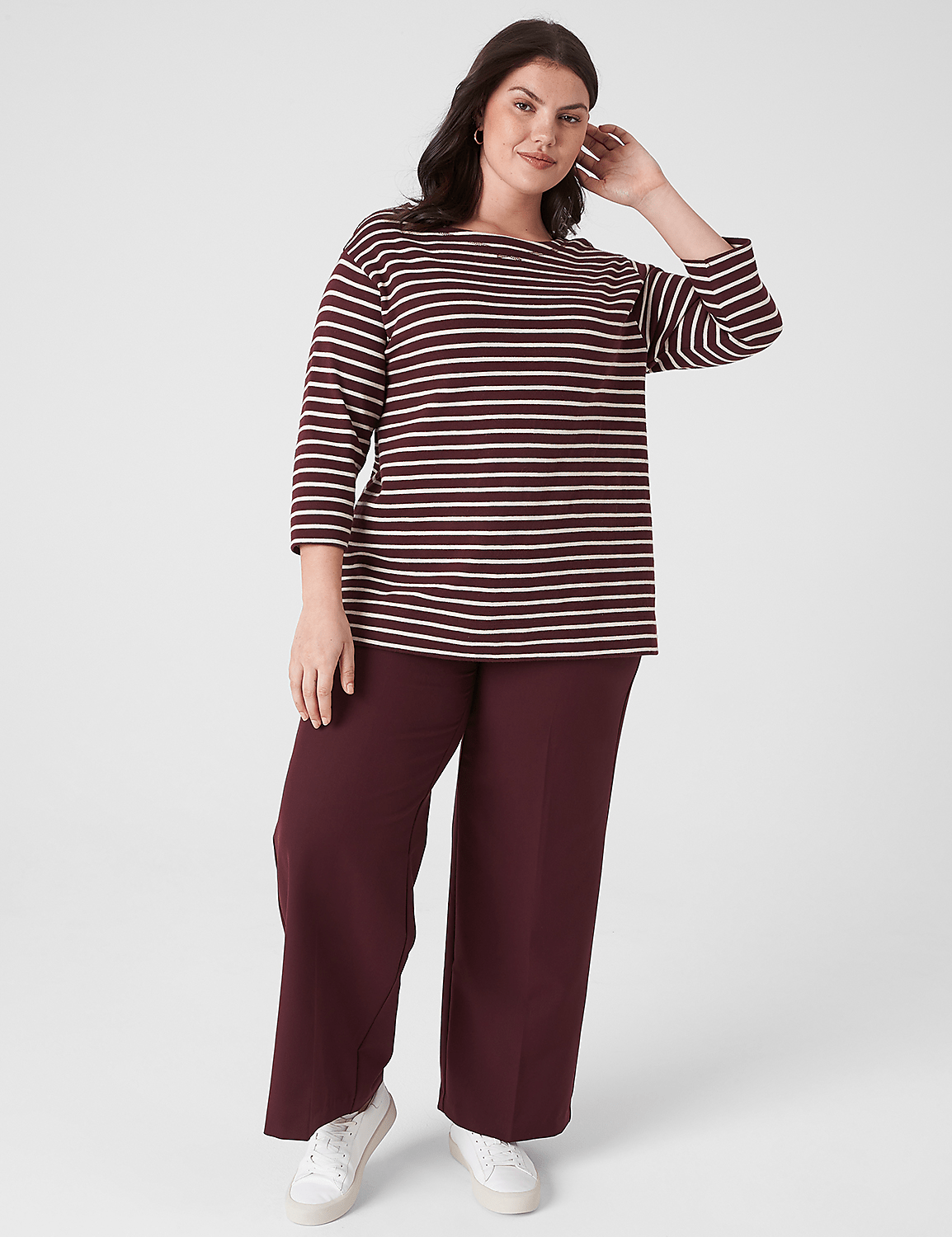 3/4-Sleeve Boatneck Top - Stripe Product Image 4