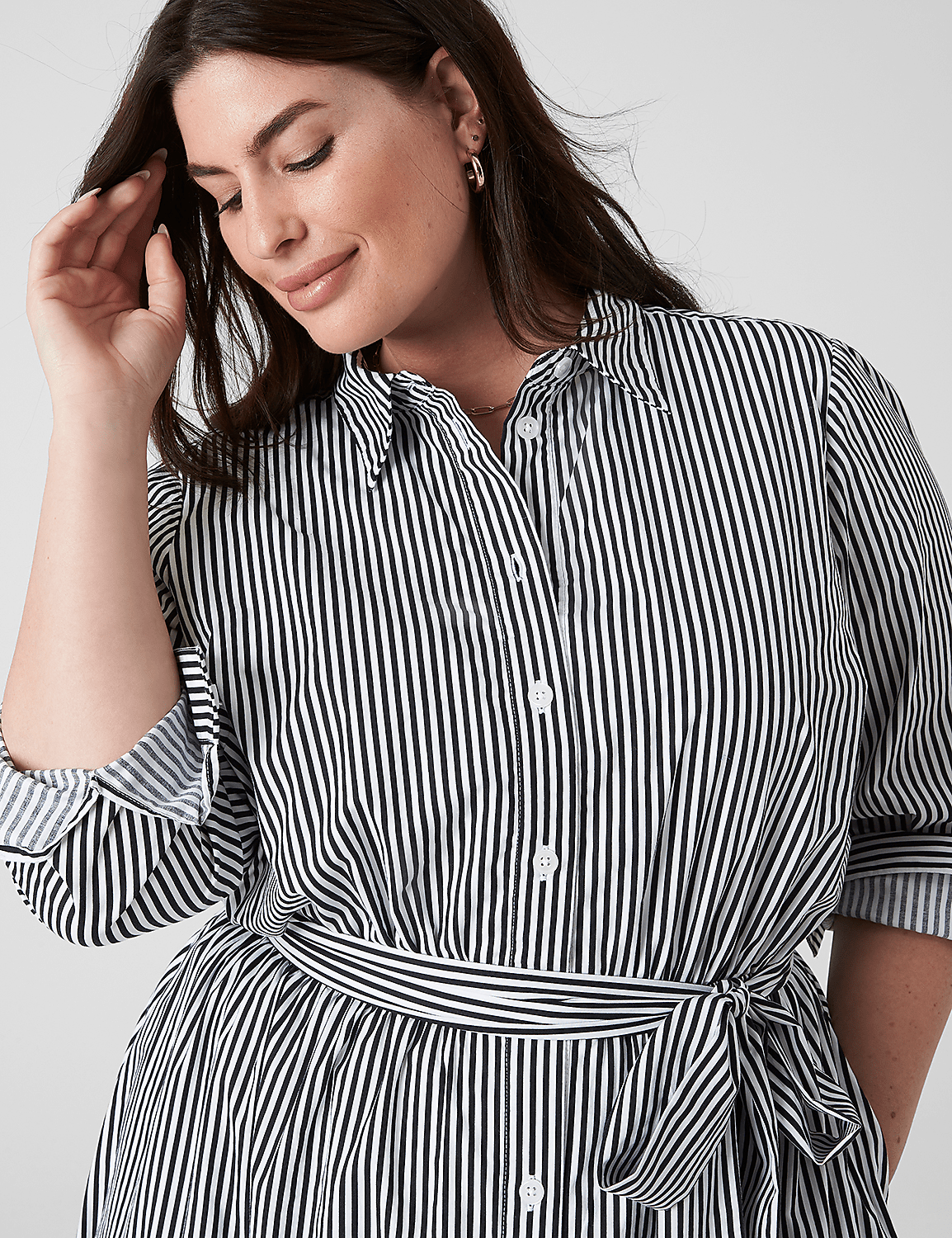 Long-Sleeve Striped Shirt Dress Product Image 3