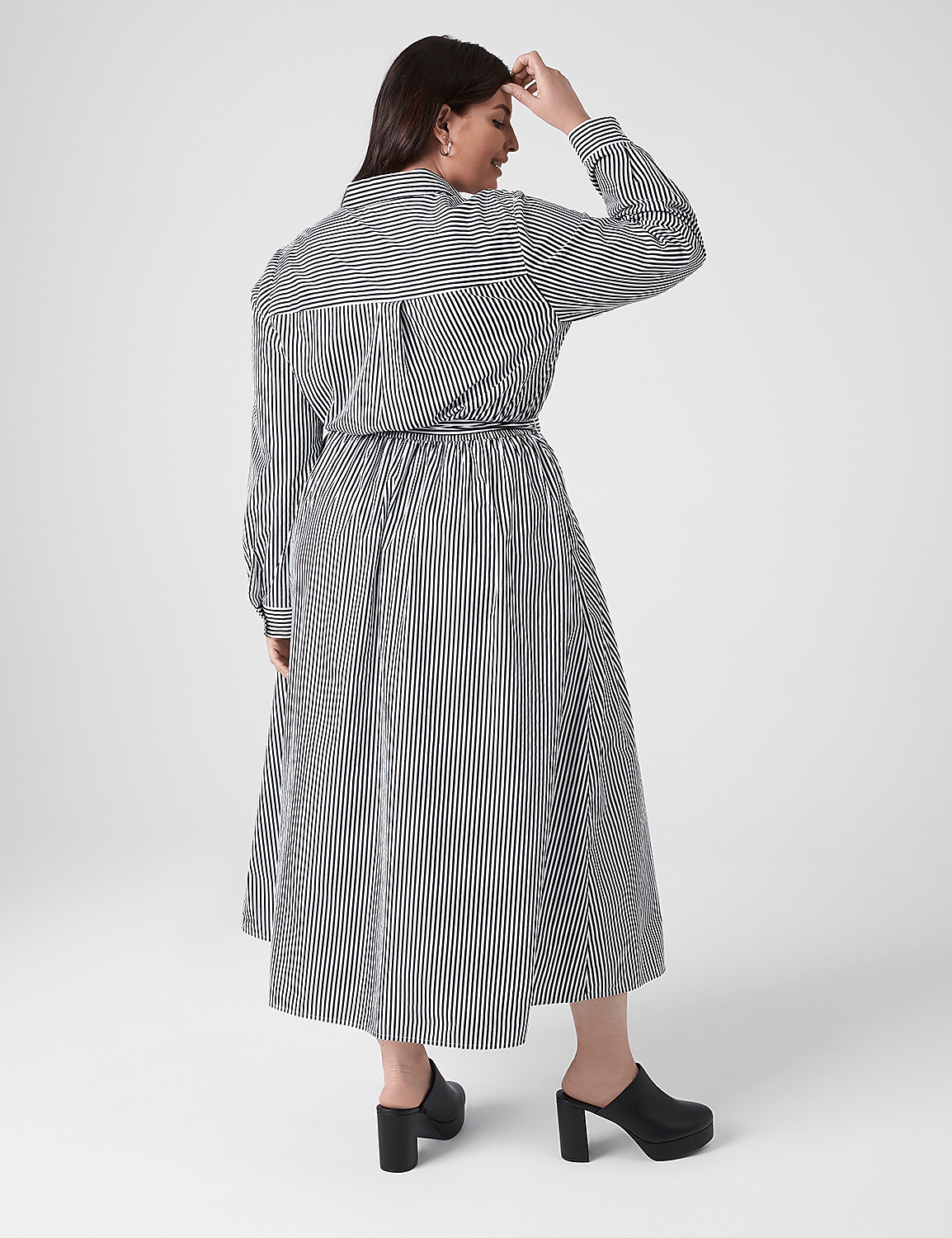 Long-Sleeve Striped Shirt Dress Product Image 2