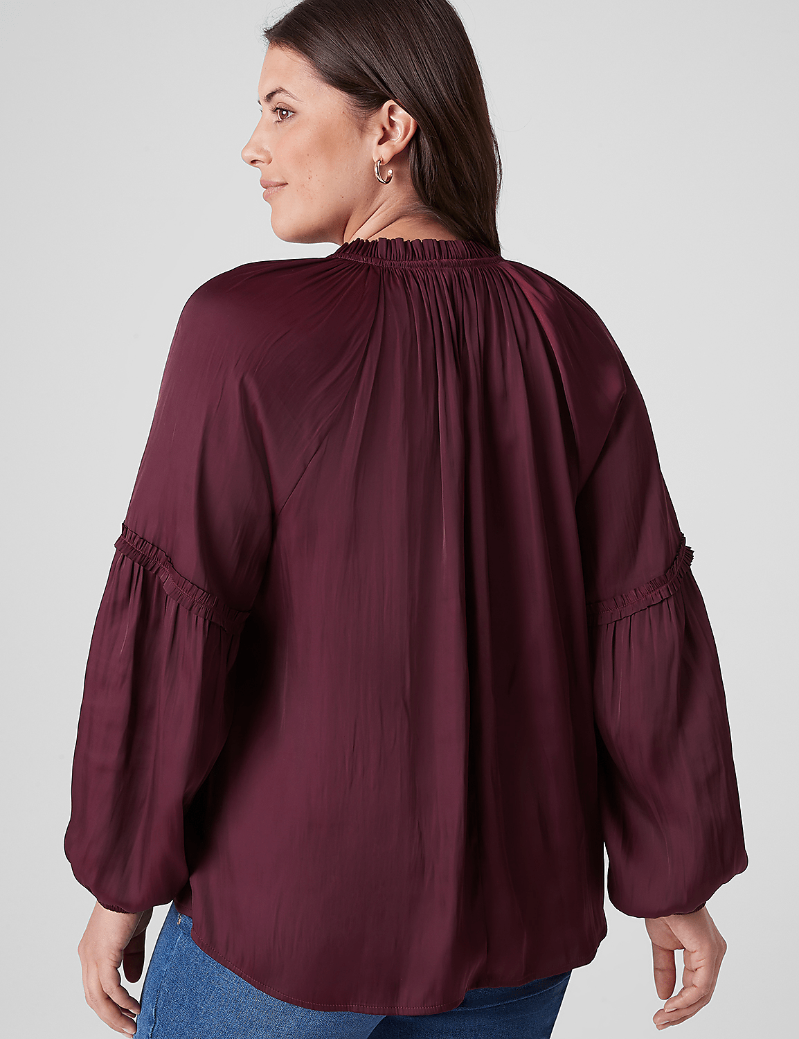 Classic Long Sleeve Ruffle Split Ne | LaneBryant