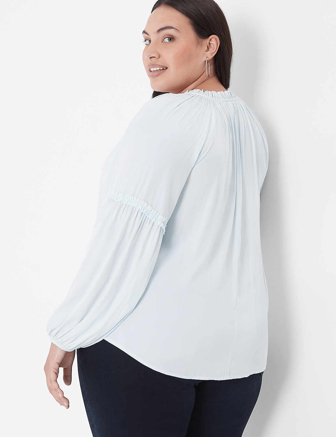 Classic Long Sleeve Ruffle Split Ne | LaneBryant