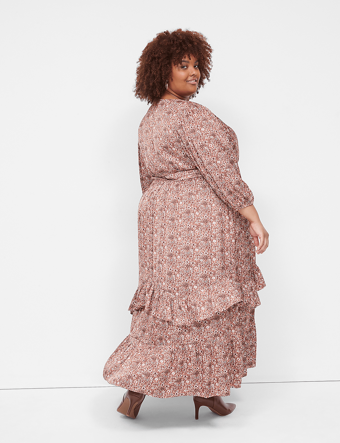 3/4 Sleeve Flounce-Hem Midi Dress Product Image 2