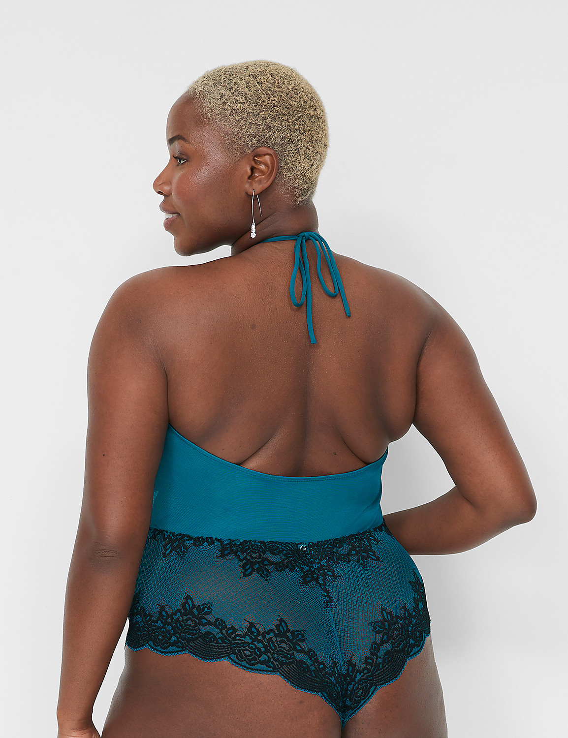 Halter-Neck Sheer Lace Bodysuit Product Image 2